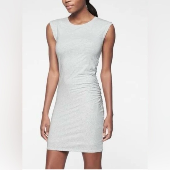 Athleta Dresses & Skirts - Athleta Mini Carefree Tee Dress in Grey & White Stripe Size XL
